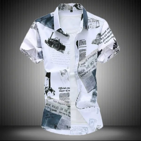 Men's Casual Summer Slim Fit Short Sleeve Shirts Breathable Digital Printing Turn Collar Single Breasted Closure - Image 5