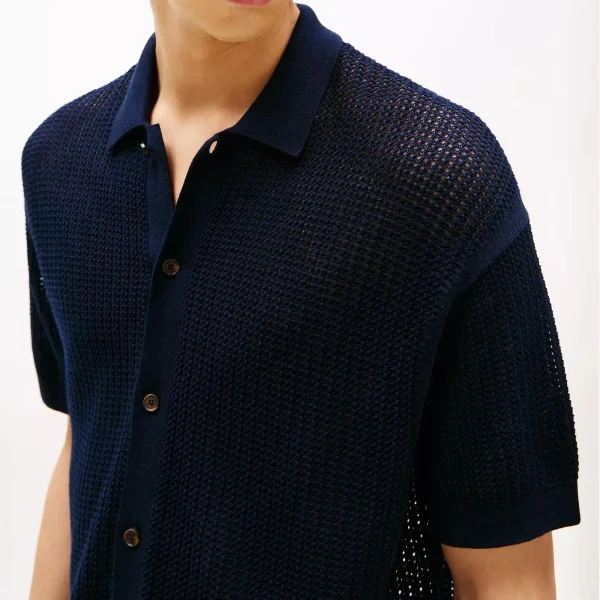 Summer 100% Cotton Mesh Knit Shirt for Men Plus Size Casual for Polo Collar Short Sleeve Cardigan - Image 4