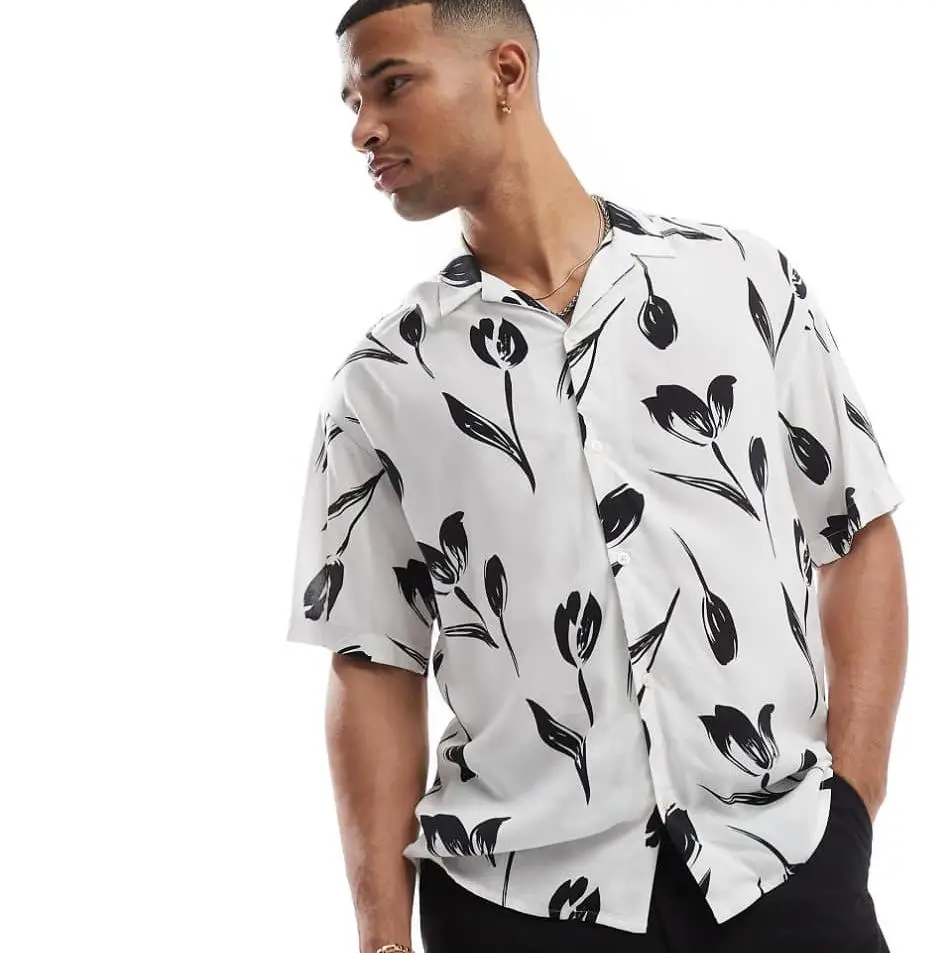 2025 Summer Casual Men’s Oversized Floral Print Half Sleeve Polyester Cotton Shirts Plus Size Anti-Shrink Service