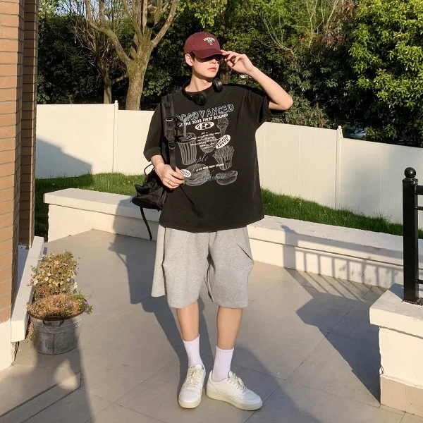 2025 Summer Casual Men's Short Sleeve T-Shirt Loose Printed New Neck Base Shirt 100% Cotton Oversized T-Shirt for Men - Image 2