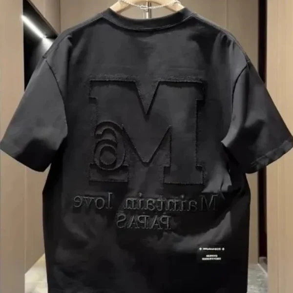 2025 Summer Trendyy Men's Casual Short-Sleeved T-Shirt 100% Cotton Heavy Industry 3D Embroidered Letter Design Men's 3D - Image 5