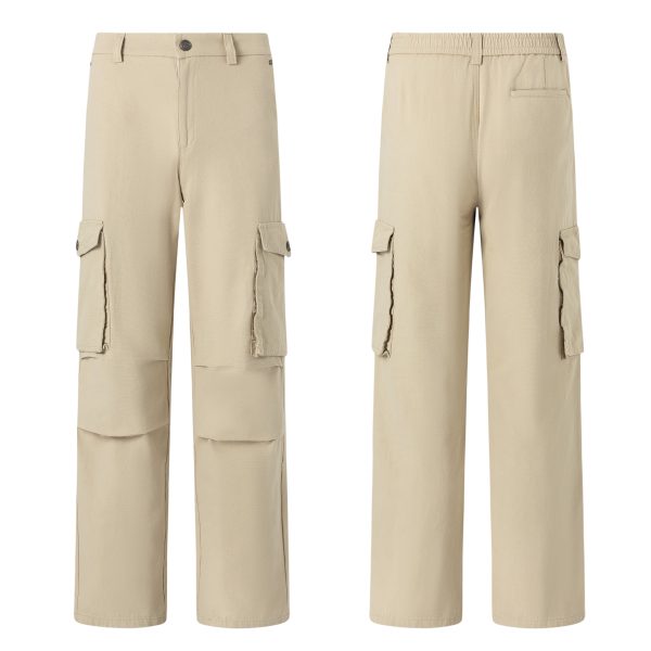 2025 Plus Size Men's Cargo Pants Streetwear Style Casual Mid Waist Flat Front Plain Dyed Colored Wash Straight Pattern - Image 5