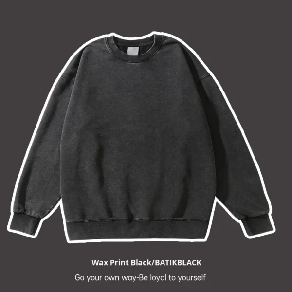European Size Sweatshirt Pure Cotton Washed Distressed Heavyweight  Autumn Winter Tops Jacket Drop Shoulder Unisex Sweatshirt - Image 6