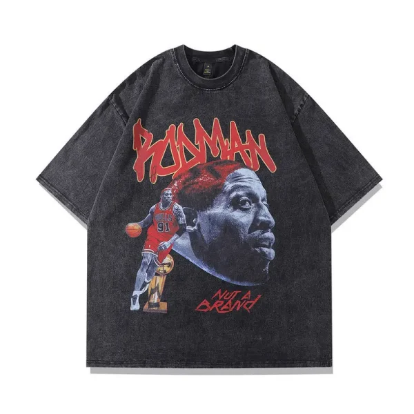 American Street Style Character Retro Ins High Street Washed Vintage Unisex Short Sleeve Loose T-Shirt for Men - Image 2