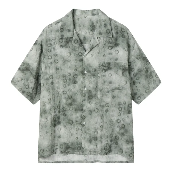 2025  Casual Loose Floral Shirt for Men Mint Green Wave Pattern with Single Breasted Closure Short-Sleeved T-Shirt for Men - Image 5