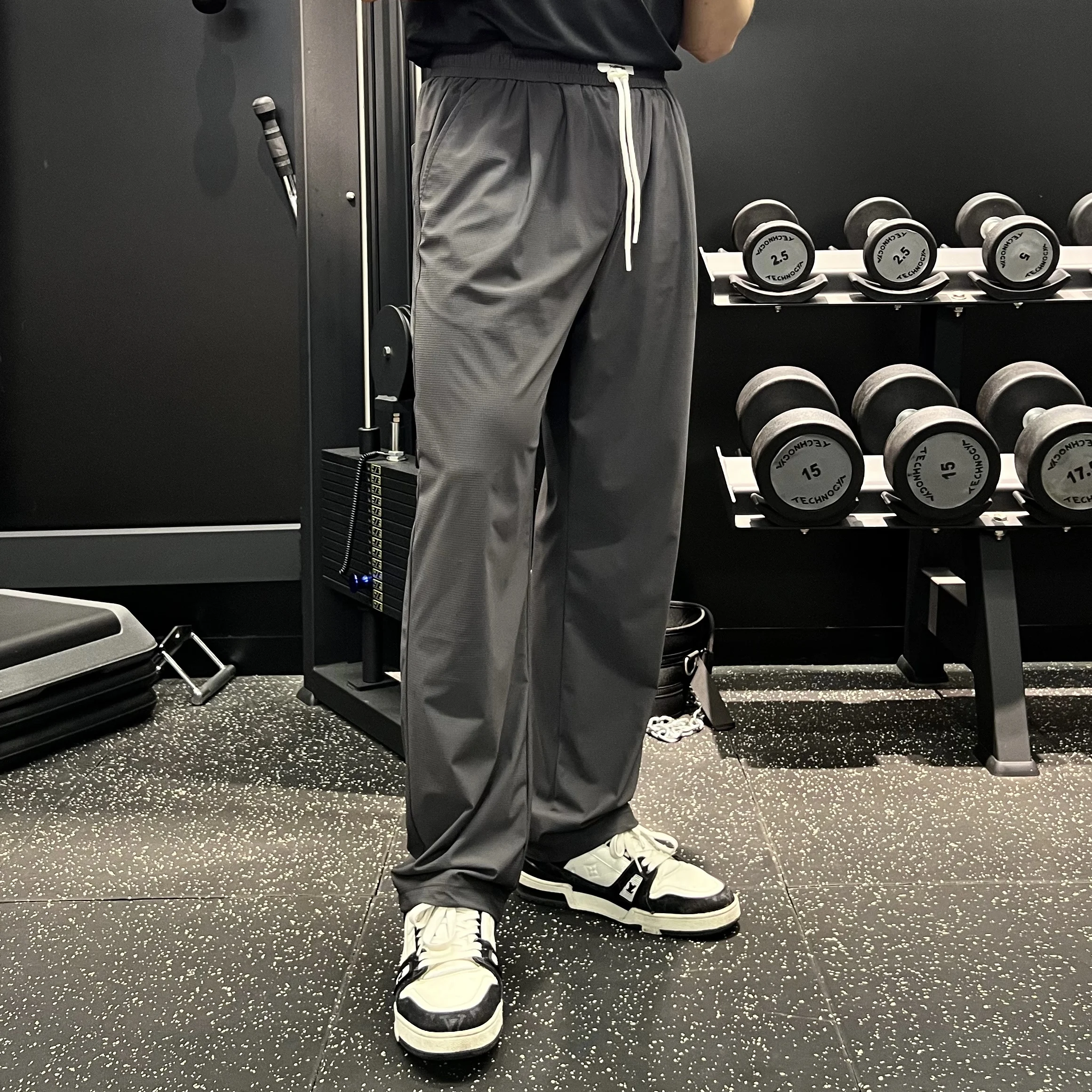 Men’s Women’s Ice Silk Straight Pants High Elasticity Casual Training Sports Air-Conditioned Floor-Length Wide-Leg Trousers