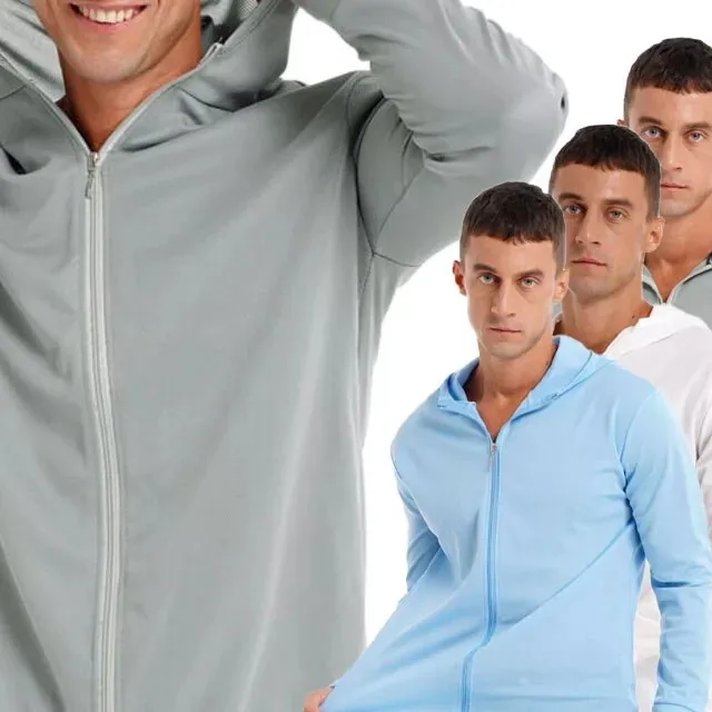 Men’s UV/UPF 50+ Sun Protection Hooded Zip-Up Long Sleeve Fishing Shirt Summer Outdoor Zip-Up Hoodie for Men