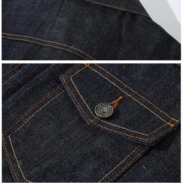 American Vintage Men's Slim Thick Jean Jacket Original Red Selvedge Denim Dark Blue Streetwear Washed Technics Casual Winter - Image 2