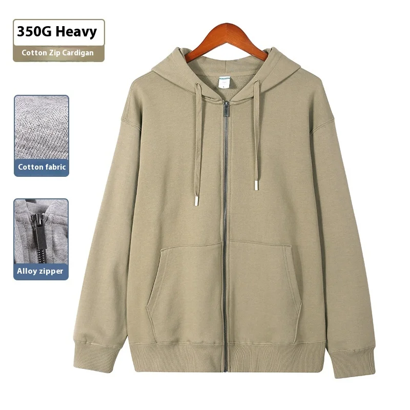 Printed 350g 100% Cotton Men’s Women’s Zipper Hooded Sweatshirt Loose Off-Shoulder Cardigan Jacket for Winter Digital