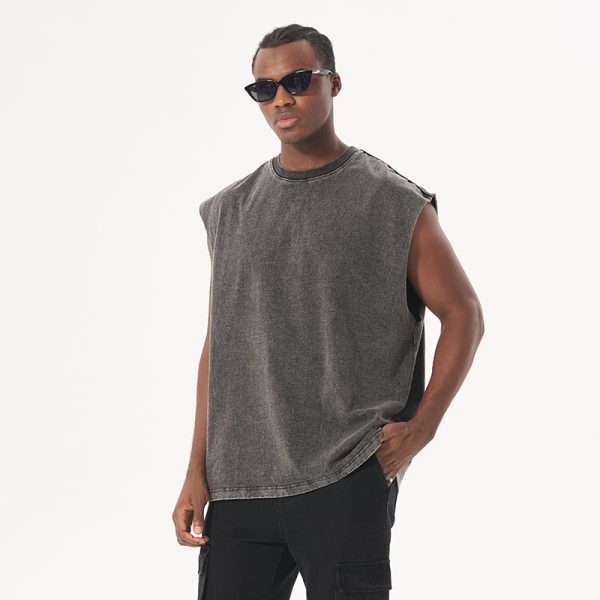 Black Cropped Boxy Sleeveless Tank Top Tee Shirts 100% Cotton Heavyweight Wash Cropp Vest Short Sleeves Loose Print for - Image 4