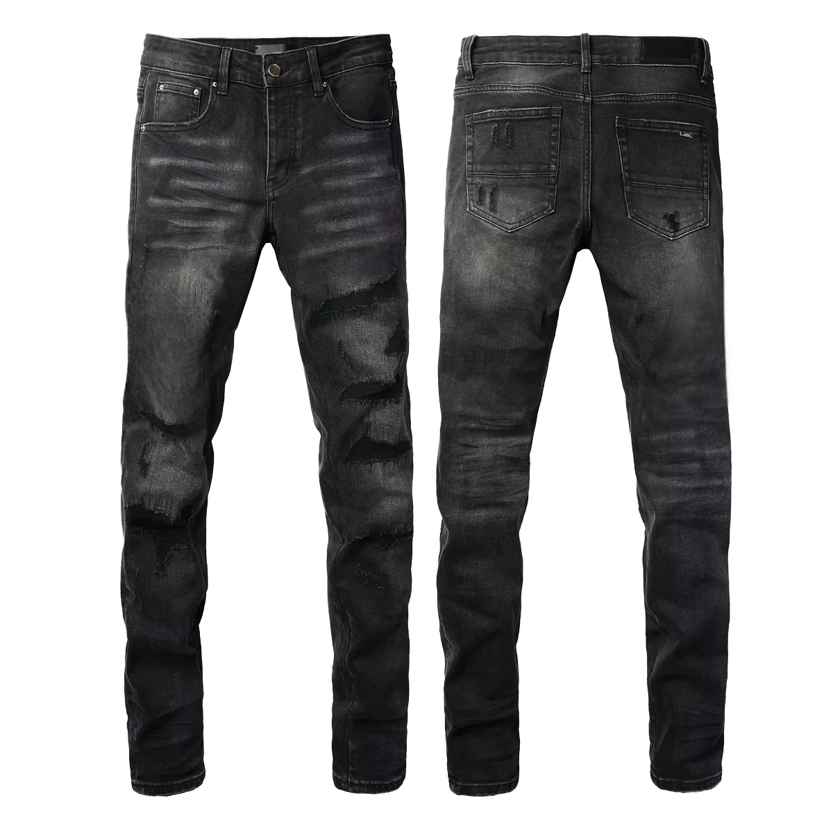 High Quality Men’s Slim Fit Denim Pants Vintage HighvStreet Casual Straight Jeans Distressed Embroidery Mid Waist New Arrival