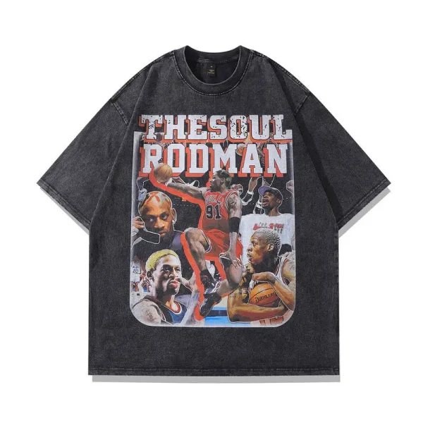 American Street Style Character Retro Ins High Street Washed Vintage Unisex Short Sleeve Loose T-Shirt for Men - Image 4