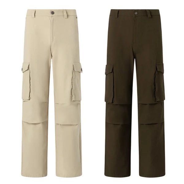 2025 Plus Size Men's Cargo Pants Streetwear Style Casual Mid Waist Flat Front Plain Dyed Colored Wash Straight Pattern