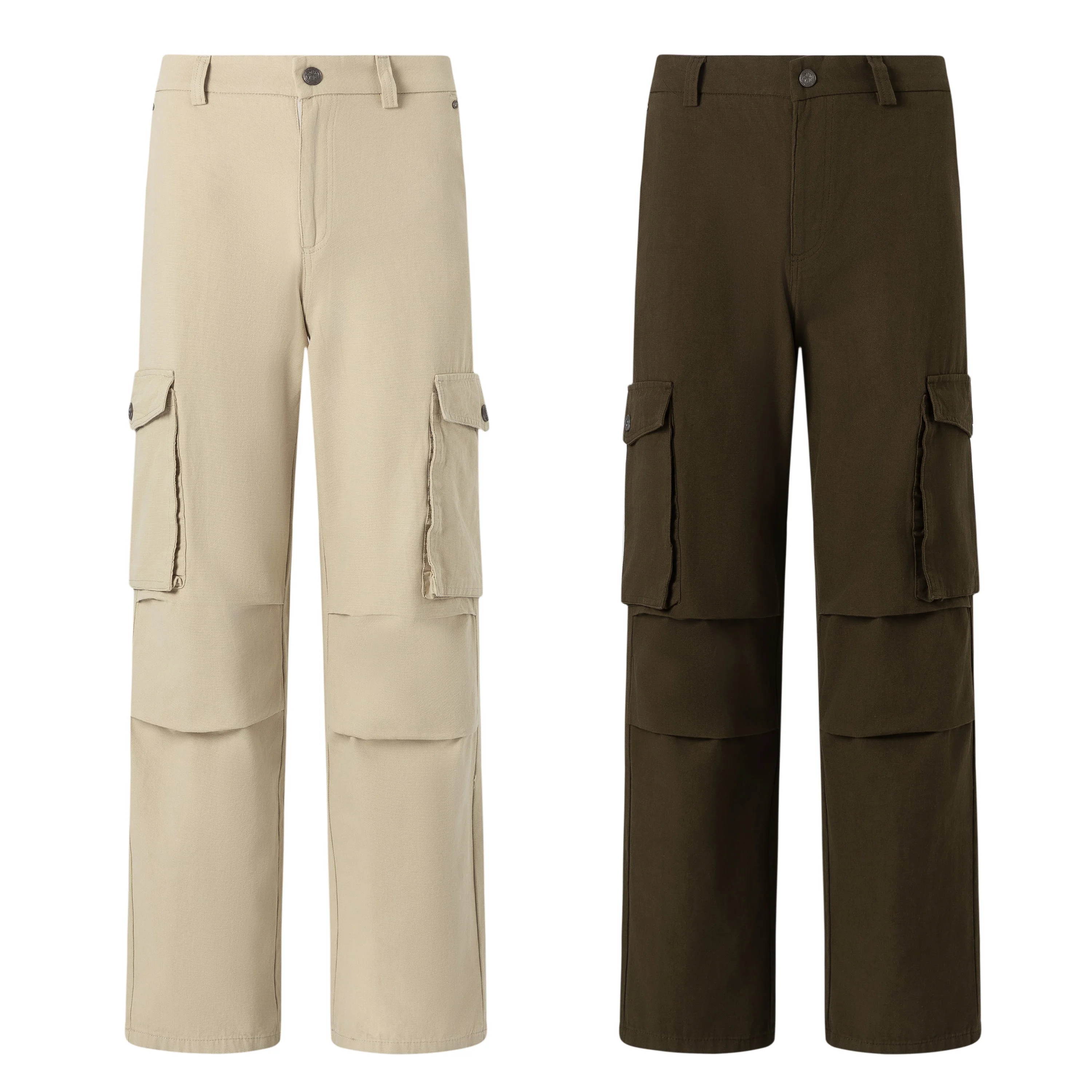 2025 Plus Size Men’s Cargo Pants Streetwear Style Casual Mid Waist Flat Front Plain Dyed Colored Wash Straight Pattern