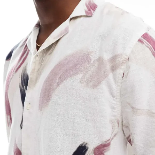 Oversized Linen Half-Sleeve Men's Casual Anti-Shrink Anti-Pilling Abstract Print Button-Up Plus Size Service Available - Image 4