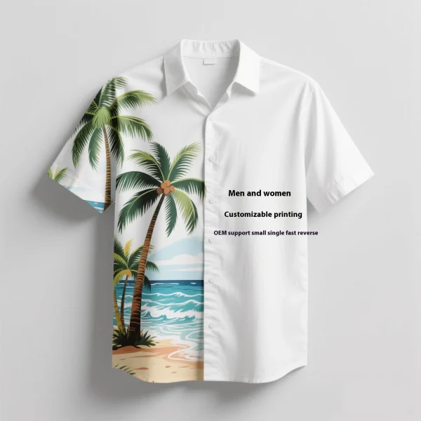 European American Floral Hawaiian Digital Print Short Sleeve Men's Shirt Cross-Border Casual Loose Fit Single Breasted Dobby - Image 6