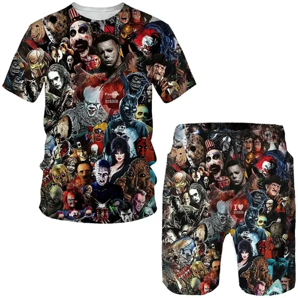 Men's Casual 180 Grams Printed T-Shirt Shorts Set Short Sleeve Loose Fit with 3D Pattern Digital Printing Knitted Fabric