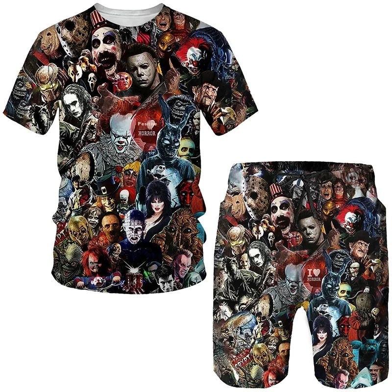 Men’s Casual 180 Grams Printed T-Shirt Shorts Set Short Sleeve Loose Fit with 3D Pattern Digital Printing Knitted Fabric