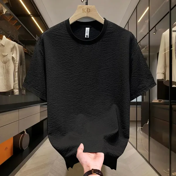 2025 Summer New Release High Quality Men's 180g Ice Silk Short Sleeve T-Shirt 180g Sweatshirt Loose Knitted Fabric Digital Solid - Image 3