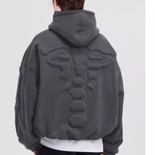 Autumn Winter Men's High Street Jacket Skeleton Stereo Sponge Embroidered Hooded Sweatshirt Couple Hoodie for Men - Image 2