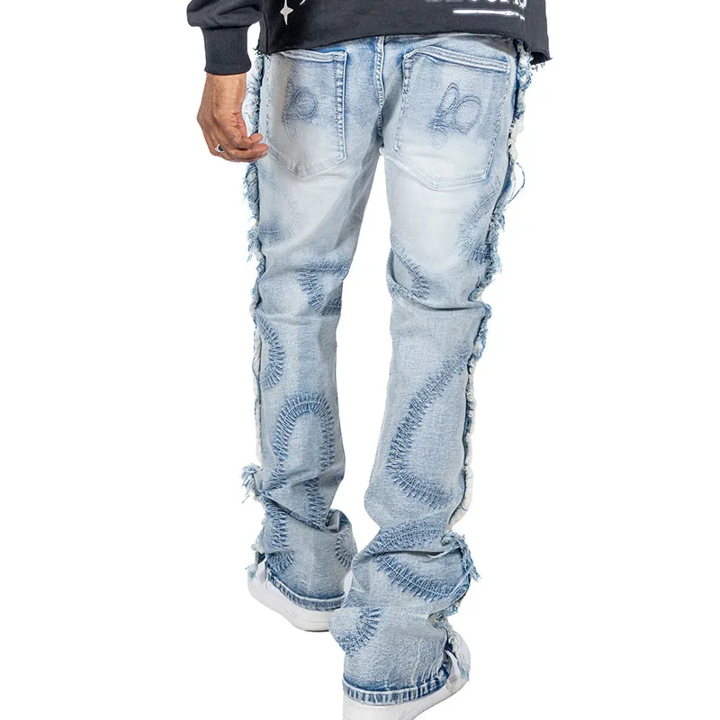 American European Vintage Jeans Pants Cotton Denim Pants Distressed Washed Zipper Fly Design Casual  Pants for Men
