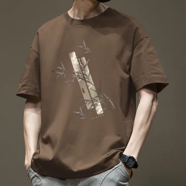 American Fashion Men's Summer Cotton T-Shirt 100% Cotton Printed Neck Short-Sleeved Loose Fit Large Size Top for Men - Image 3