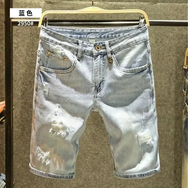 American European Vintage Jeans Shorts Cotton Denim Pants Distressed Washed Zipper Fly  Design Casual  Shorts for Men - Image 2