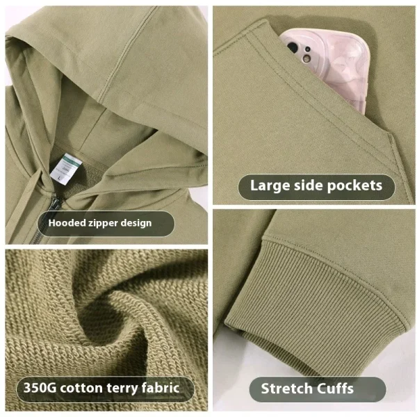 Printed 350g 100% Cotton Men's Women's Zipper Hooded Sweatshirt Loose Off-Shoulder Cardigan Jacket for Winter Digital - Image 3