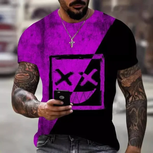 2025 Summer Men's Casual Street Fashion 3D Printed for Smiley Face Full Body 180 Grams Knitted Short Sleeve T-Shirt Loose Fit - Image 4