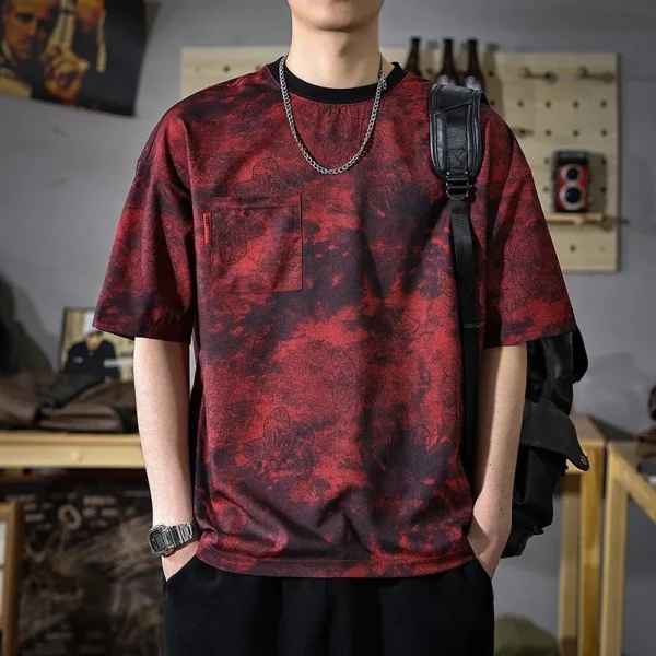 2025 Summer High-End Men's Printed T-Shirt 100% Cotton 220g Solid Loose Plus Size Half Sleeve Cool Feeling - Image 2