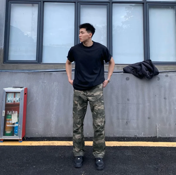 Men's Camouflage Cotton Pants Baggy Patched Bellow Pocket Zipper Fly Design Casual Mid-Waist Lightweight Pant for Men - Image 5
