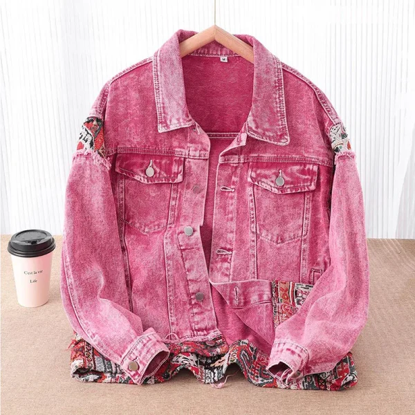 2025 Men's Vintage Baseball Jacket Satin Lining Denim Streetwear Washed Fashion Design - Image 3