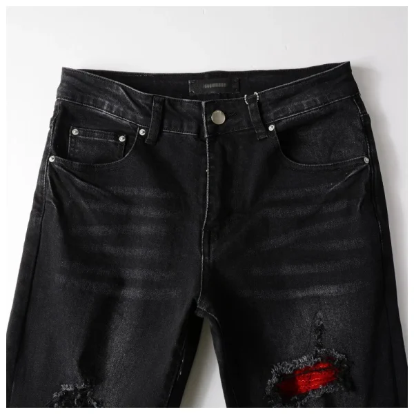 High Quality Men's Slim Fit Denim Pants Vintage HighvStreet Casual Straight Jeans Distressed Embroidery Mid Waist New Arrival - Image 4