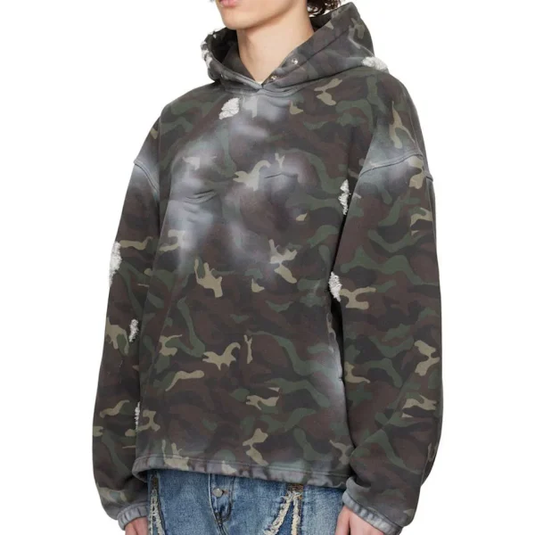 2025 Men's Camo Rock Printed Oversized French Terry Hoodie with Distressing Spray-paint Effect - Image 5