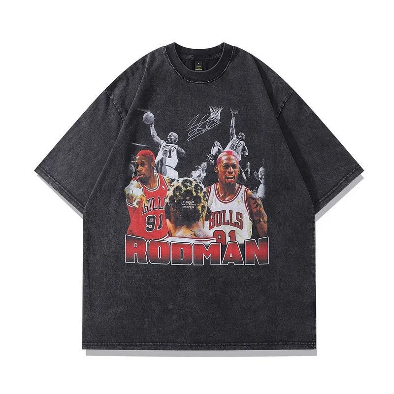American Street Style Character Retro Ins High Street Washed Vintage Unisex Short Sleeve Loose T-Shirt for Men