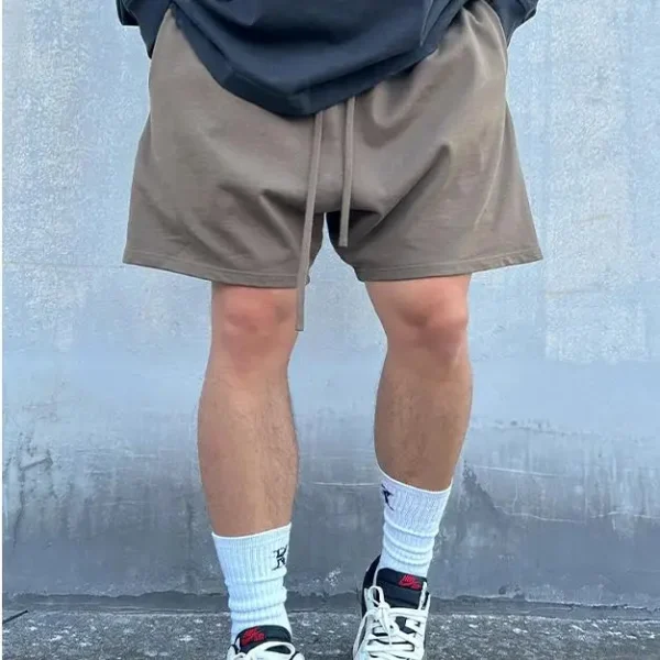 American Summer Men's Gym Shorts Plus Size Casual Sports Hot Shorts Washed Decoration Knitted Cotton Mid Waist Elastic Solid - Image 4
