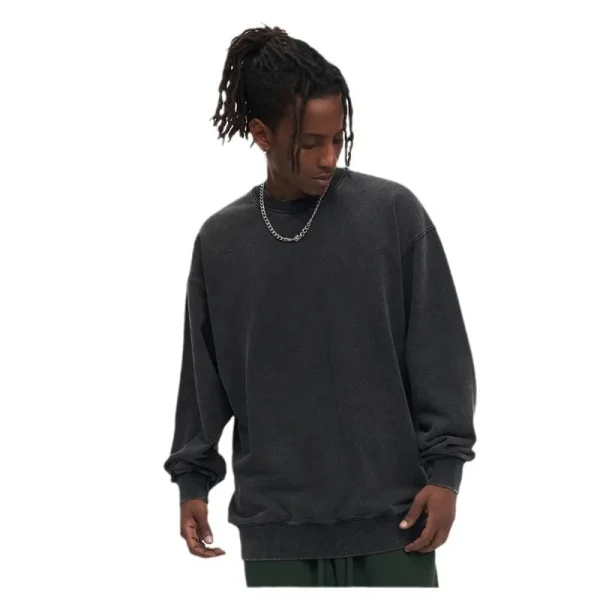 European Size Sweatshirt Pure Cotton Washed Distressed Heavyweight  Autumn Winter Tops Jacket Drop Shoulder Unisex Sweatshirt - Image 5