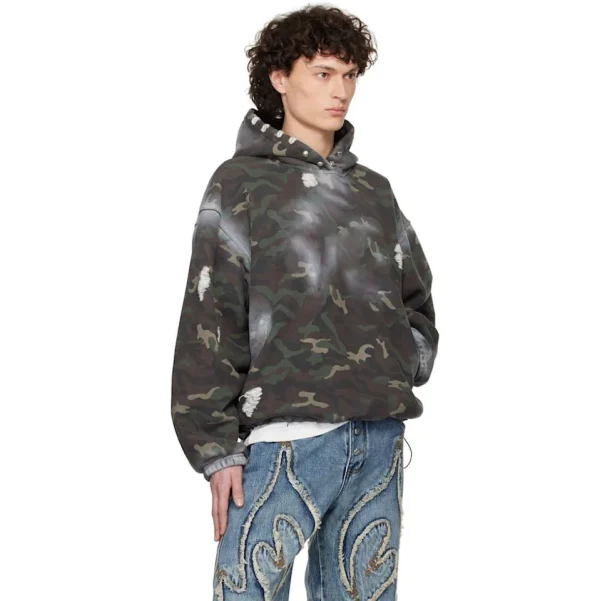 2025 Men's Camo Rock Printed Oversized French Terry Hoodie with Distressing Spray-paint Effect - Image 4