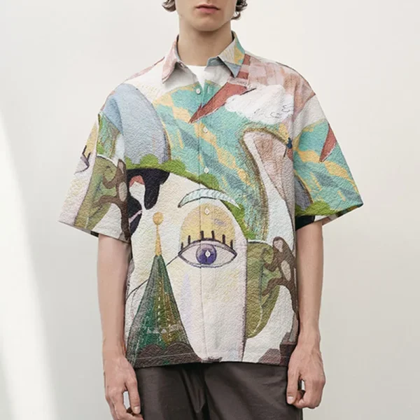 2025 Summer  Linen Shirt Men  Oversized  Artificial Printed Half Sleeve Shirts Plus Size Anti-Shrink Service Shirts for Men - Image 4