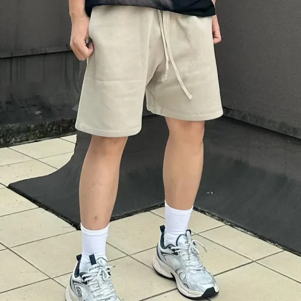 American Summer Men's Gym Shorts Plus Size Casual Sports Hot Shorts Washed Decoration Knitted Cotton Mid Waist Elastic Solid - Image 2