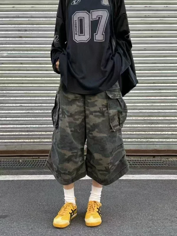 American European Vintage Camouflage  Shorts Cargo Pockets Summer Zipper Fly Design Casual  Shorts for Men - Image 3