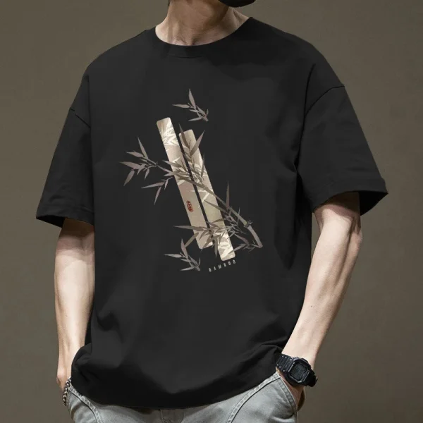 American Fashion Men's Summer Cotton T-Shirt 100% Cotton Printed Neck Short-Sleeved Loose Fit Large Size Top for Men - Image 2