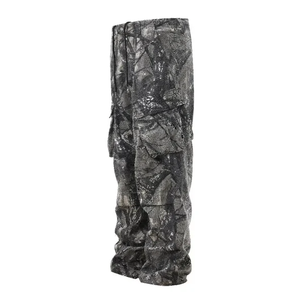 American Vintage Men's Slim Fit Button-Cargon Pants Mid Waist Washed Denim with Tree Print Breathable Baggy Pants for Summer - Image 4