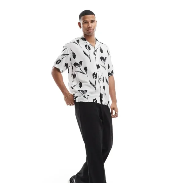 2025 Summer Casual Men's Oversized Floral Print Half Sleeve Polyester Cotton Shirts Plus Size Anti-Shrink Service - Image 5