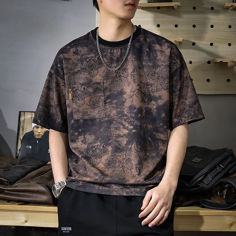 2025 Summer High-End Men’s Printed T-Shirt 100% Cotton 220g Solid Loose Plus Size Half Sleeve Cool Feeling
