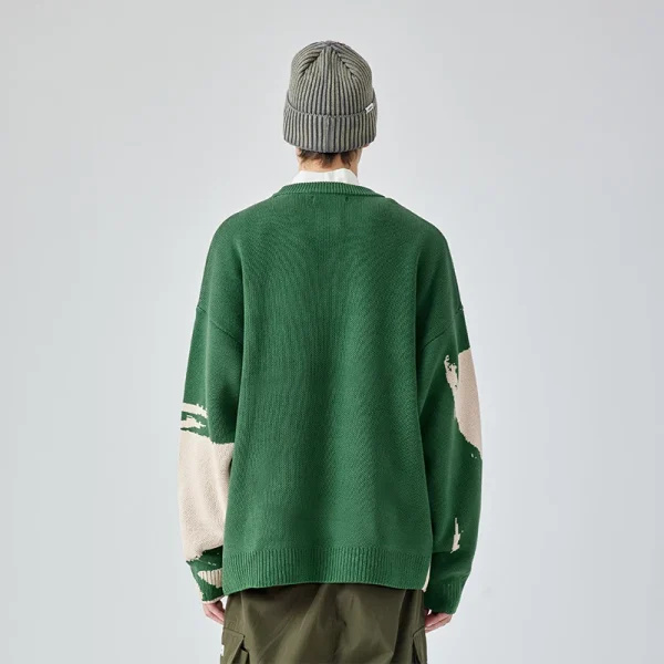 Unisex Bad Student Thick Knit Oversized Sweater American European Trendy Green Cotton Crew Neck Men Women's Loose Fit for Autumn - Image 2