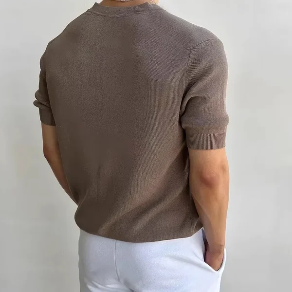 European American Cotton Ice Silk Knitted Cardigan Men's Stand Collar Cool Breathable Slim Short-Sleeved Casual Shirts - Image 2