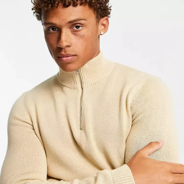 British Style Solid Color Men's Half-Zip Pullover Knit Sweater Casual Loose Long Sleeve Winter Sweater for Men - Image 5