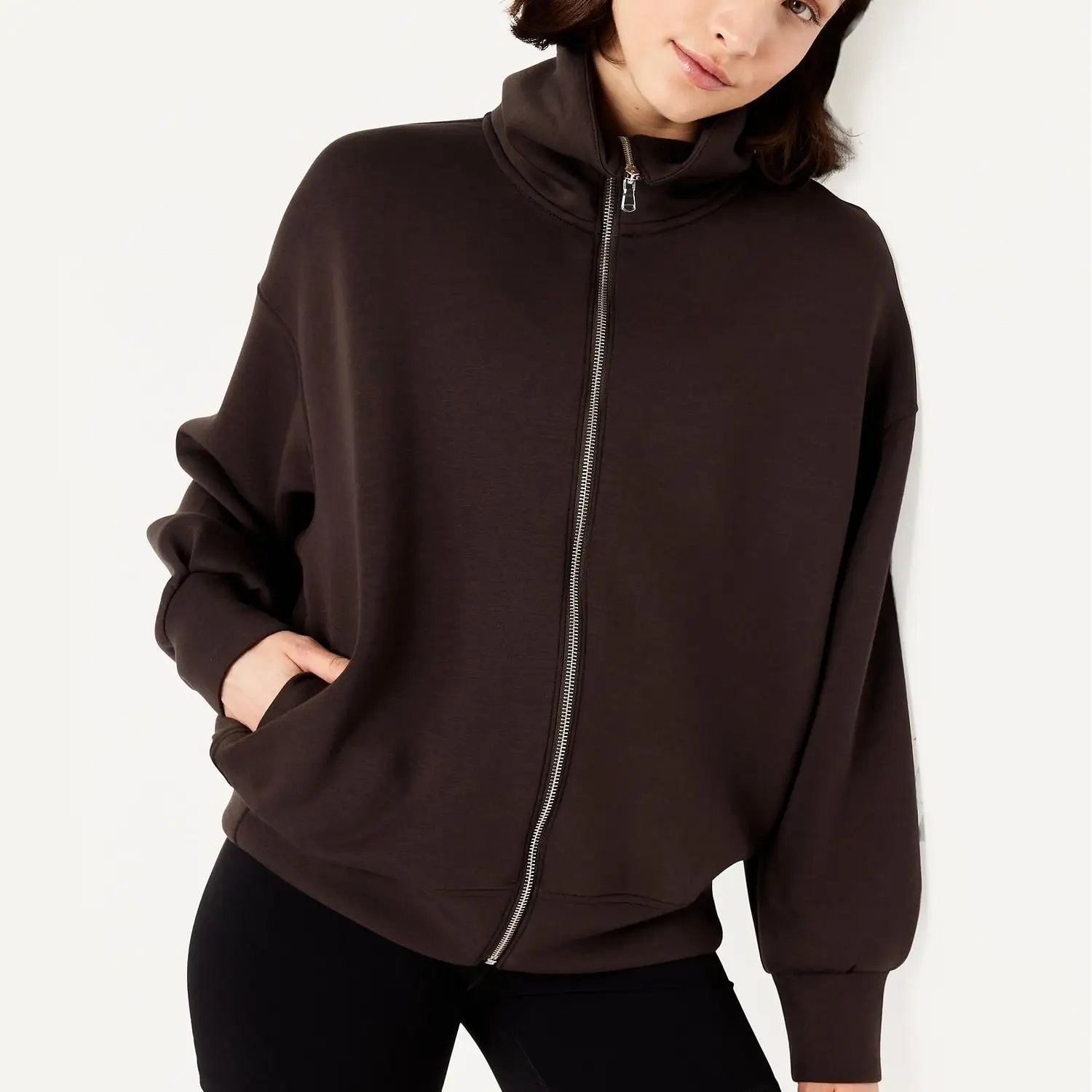 Women’s 100% Cotton French Terry Hoodie Oversized Streetwear Zip-up 3D Printed Fleece with 3D Embroidery Technics