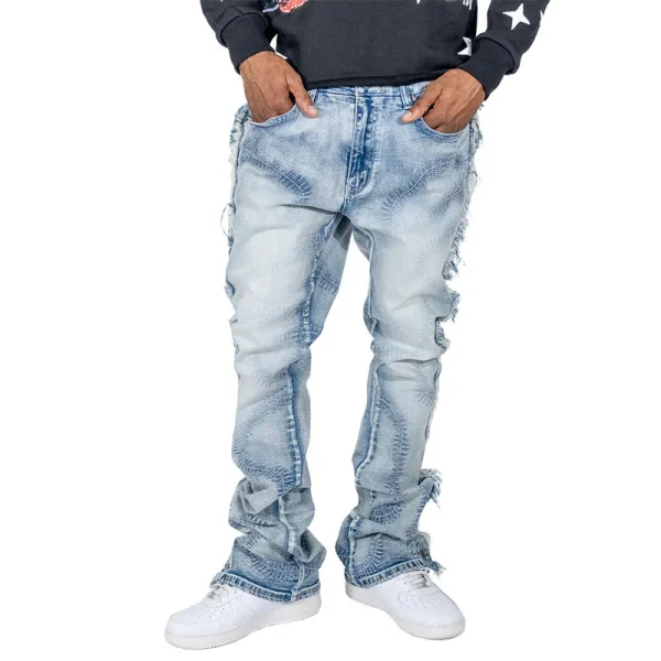 American European Vintage Jeans Pants Cotton Denim Pants Distressed Washed Zipper Fly Design Casual  Pants for Men - Image 2